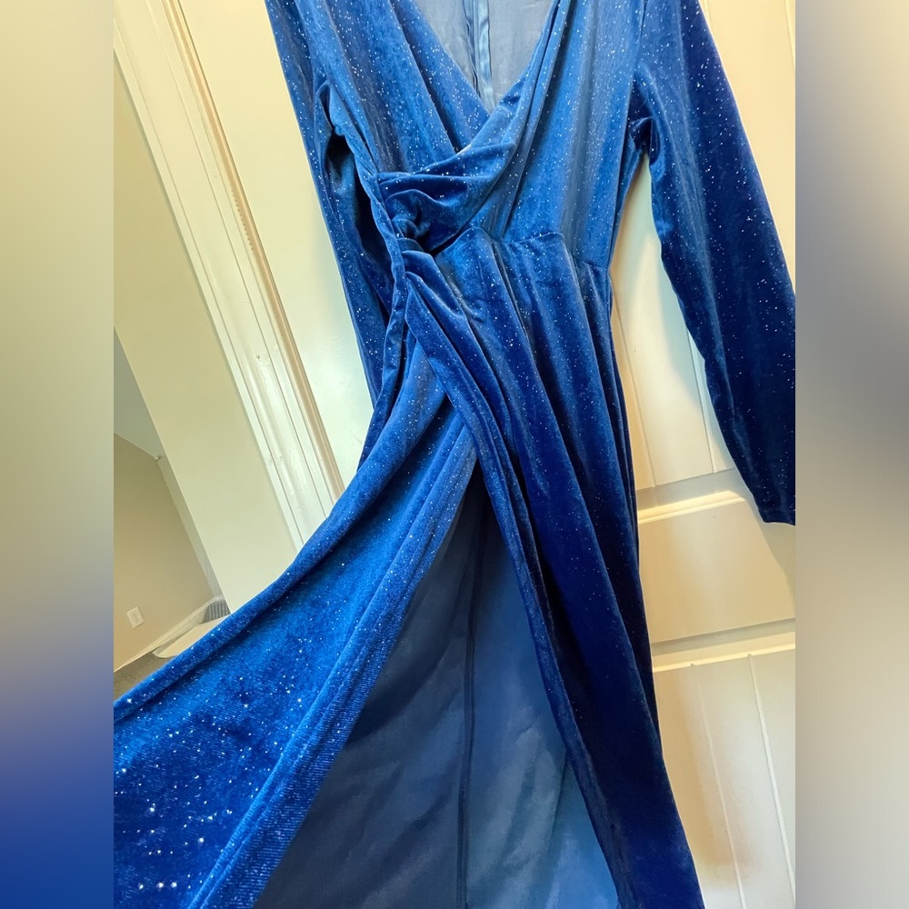 Long, velvet, high slit dress